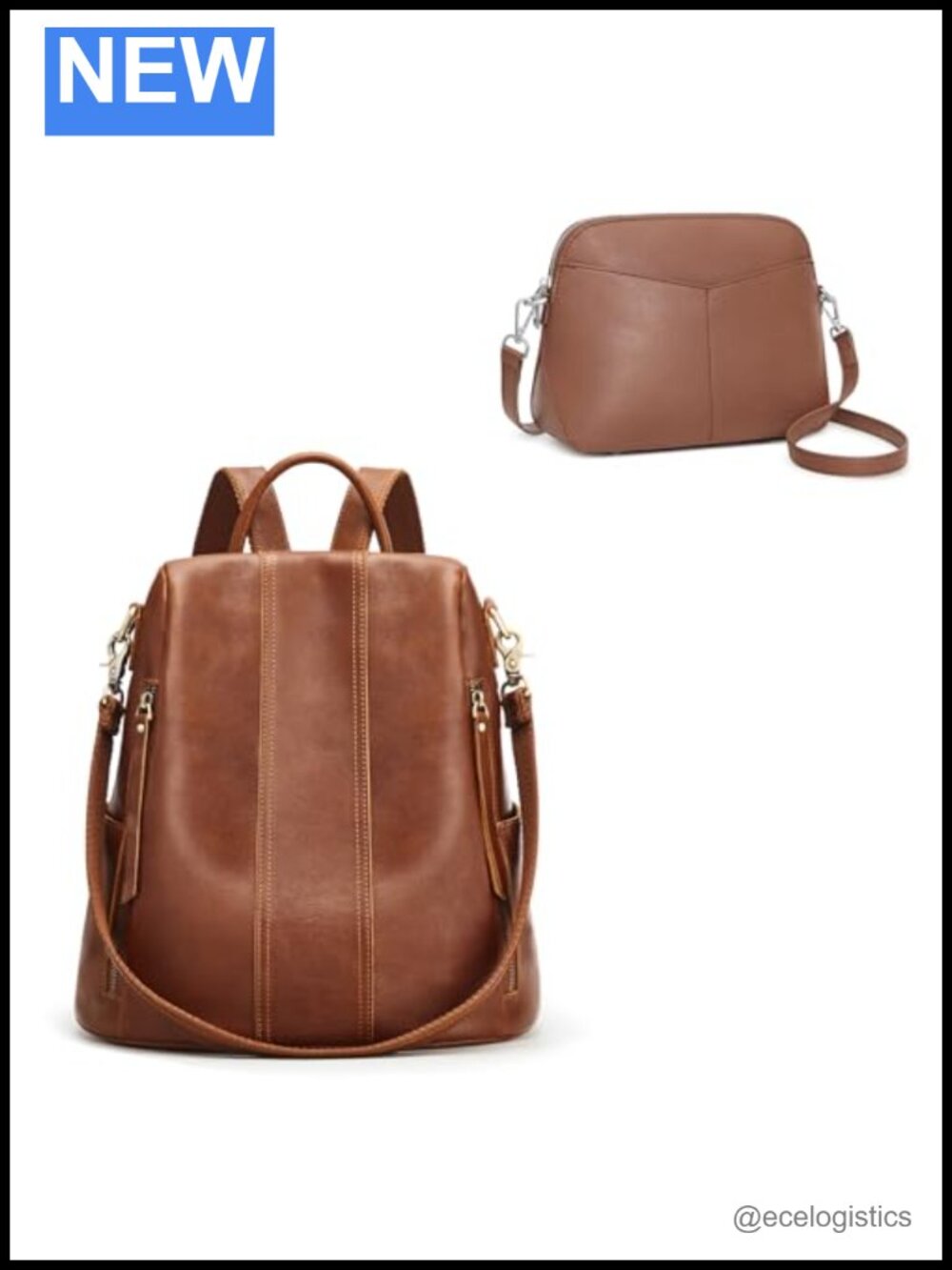 Genuine Leather Anti Theft Backpack Purse and Crossbody Bag Bundle